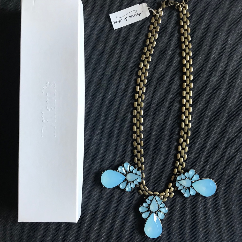 Anna & Ava Light Blue &Gold Statement Necklace NWT
